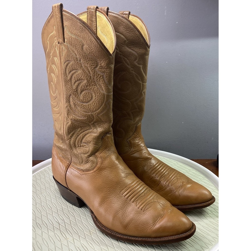 Sanders Vintage Men's Leather Western‎ Cowboy Riding Boots Tan Sz. 10.5 D
